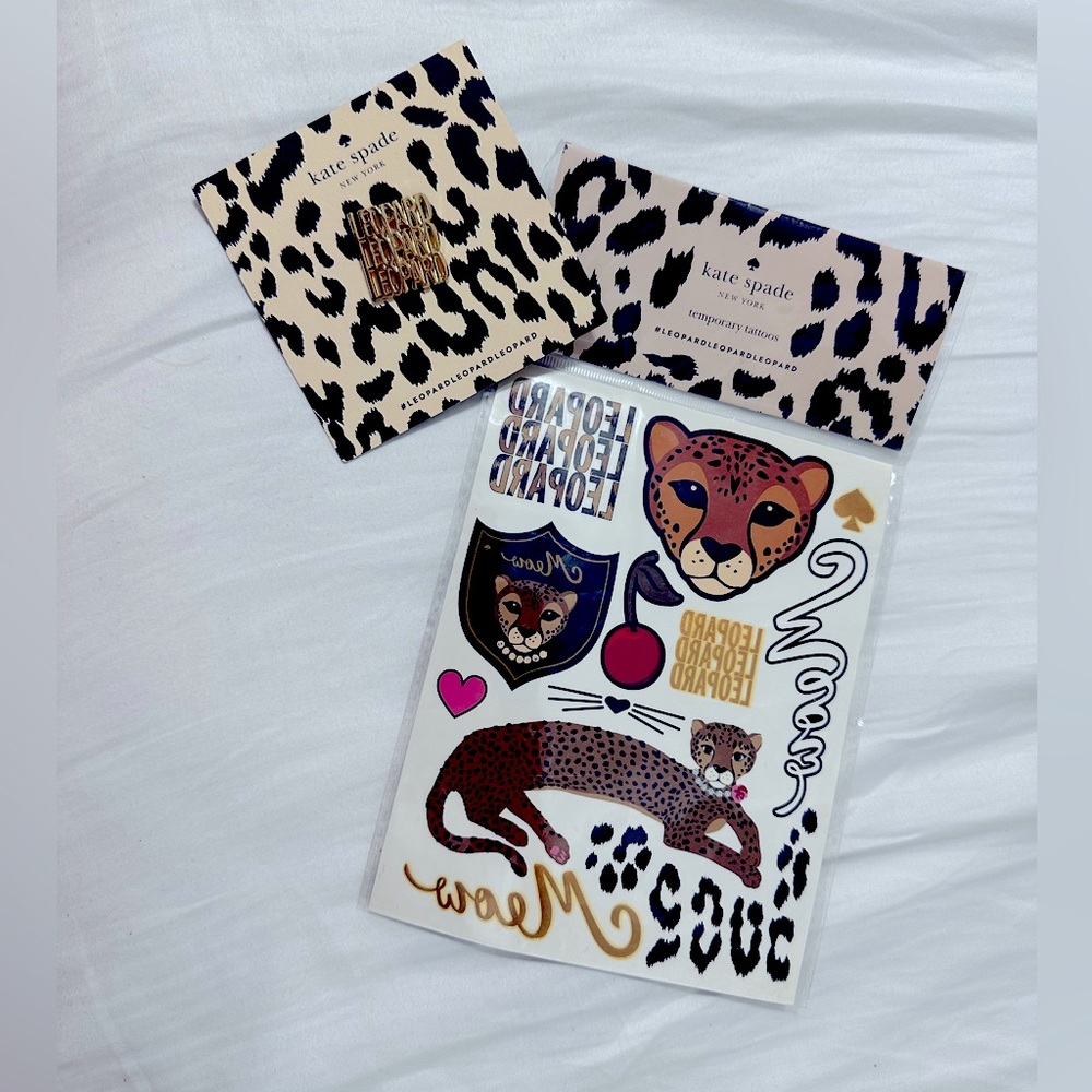 Kate Spade Gold Leopard Pin and Temporary Tattoo Bundle